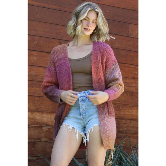 Sunset Marled Chunky Knit Cardigan with Pockets - Picture 1 of 5